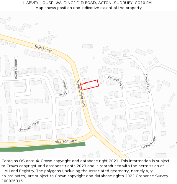 HARVEY HOUSE, WALDINGFIELD ROAD, ACTON, SUDBURY, CO10 0AH: Location map and indicative extent of plot