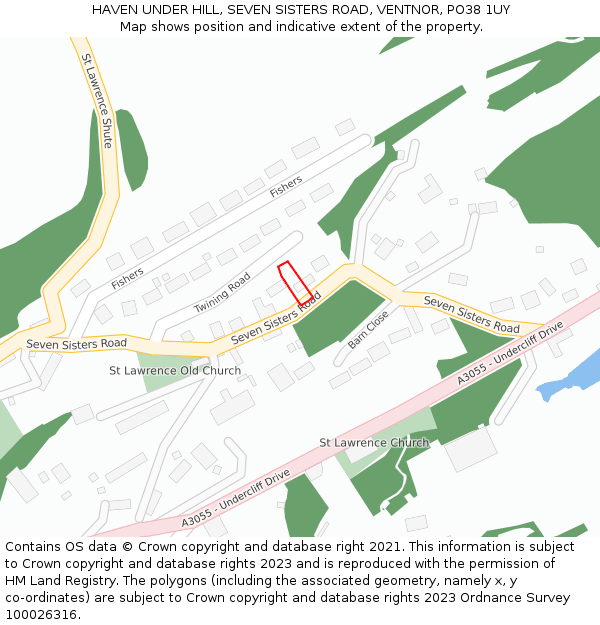 HAVEN UNDER HILL, SEVEN SISTERS ROAD, VENTNOR, PO38 1UY: Location map and indicative extent of plot