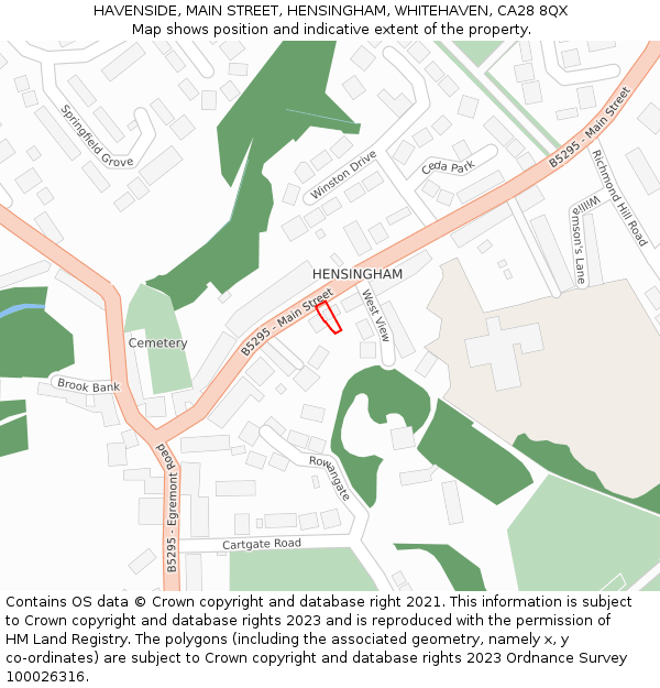 HAVENSIDE, MAIN STREET, HENSINGHAM, WHITEHAVEN, CA28 8QX: Location map and indicative extent of plot