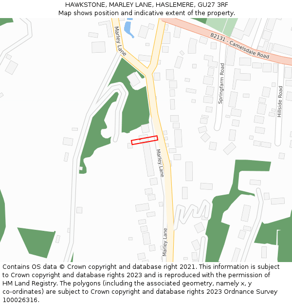 HAWKSTONE, MARLEY LANE, HASLEMERE, GU27 3RF: Location map and indicative extent of plot
