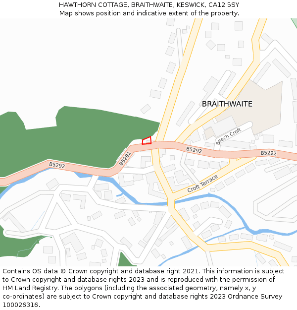 HAWTHORN COTTAGE, BRAITHWAITE, KESWICK, CA12 5SY: Location map and indicative extent of plot