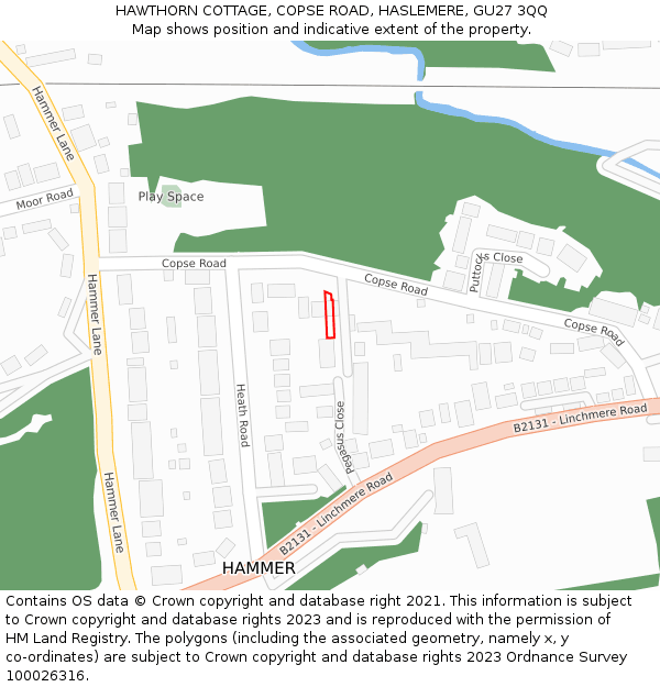 HAWTHORN COTTAGE, COPSE ROAD, HASLEMERE, GU27 3QQ: Location map and indicative extent of plot