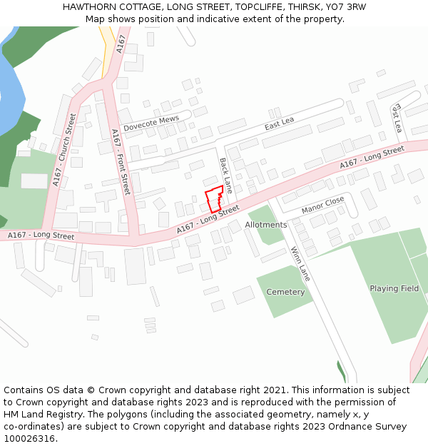 HAWTHORN COTTAGE, LONG STREET, TOPCLIFFE, THIRSK, YO7 3RW: Location map and indicative extent of plot