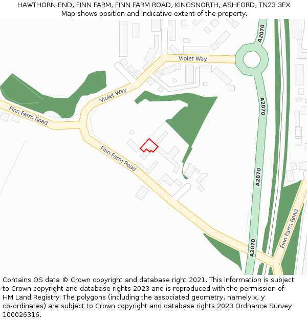 HAWTHORN END, FINN FARM, FINN FARM ROAD, KINGSNORTH, ASHFORD, TN23 3EX: Location map and indicative extent of plot