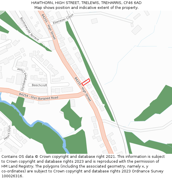 HAWTHORN, HIGH STREET, TRELEWIS, TREHARRIS, CF46 6AD: Location map and indicative extent of plot