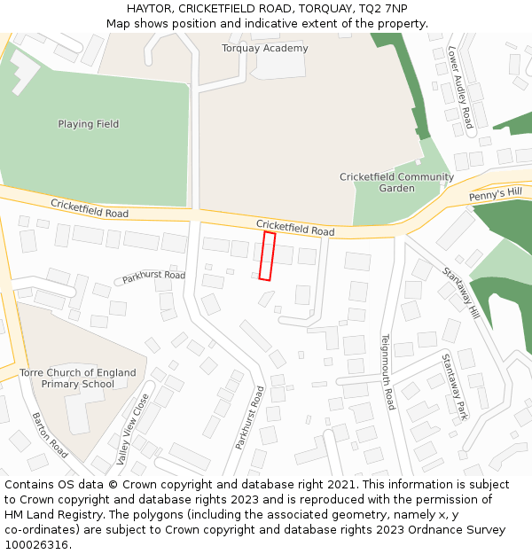 HAYTOR, CRICKETFIELD ROAD, TORQUAY, TQ2 7NP: Location map and indicative extent of plot