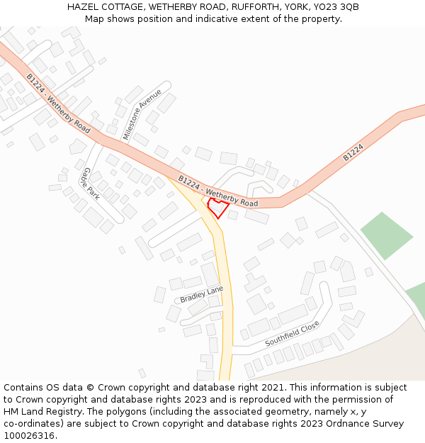 HAZEL COTTAGE, WETHERBY ROAD, RUFFORTH, YORK, YO23 3QB: Location map and indicative extent of plot