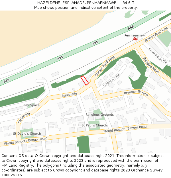 HAZELDENE, ESPLANADE, PENMAENMAWR, LL34 6LT: Location map and indicative extent of plot