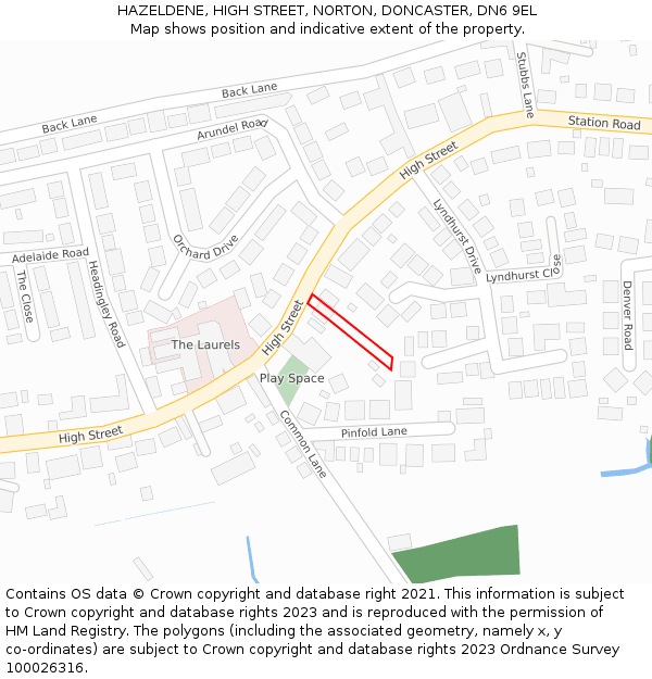 HAZELDENE, HIGH STREET, NORTON, DONCASTER, DN6 9EL: Location map and indicative extent of plot