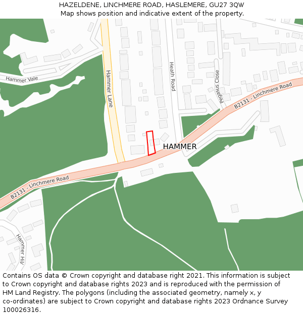 HAZELDENE, LINCHMERE ROAD, HASLEMERE, GU27 3QW: Location map and indicative extent of plot