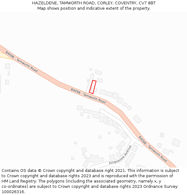 HAZELDENE, TAMWORTH ROAD, CORLEY, COVENTRY, CV7 8BT: Location map and indicative extent of plot