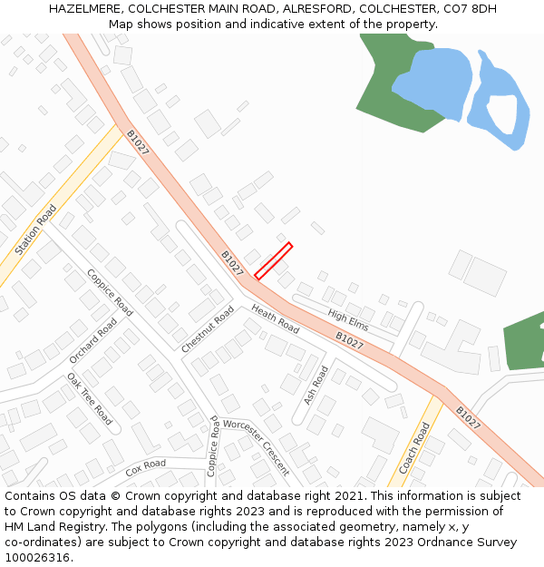 HAZELMERE, COLCHESTER MAIN ROAD, ALRESFORD, COLCHESTER, CO7 8DH: Location map and indicative extent of plot