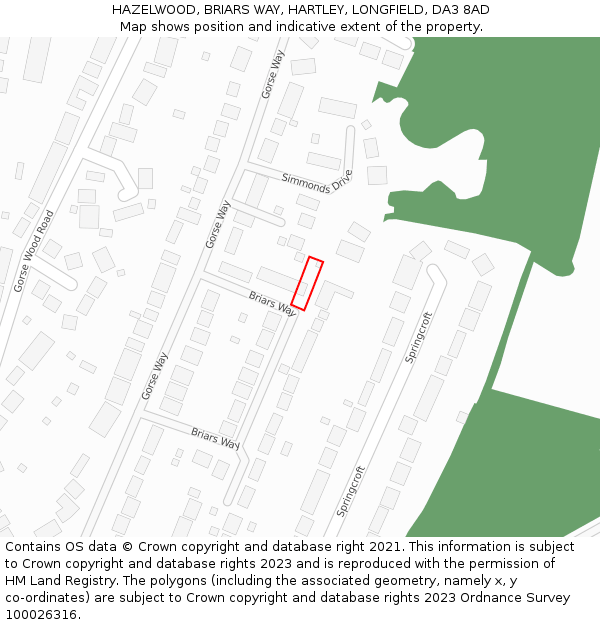 HAZELWOOD, BRIARS WAY, HARTLEY, LONGFIELD, DA3 8AD: Location map and indicative extent of plot