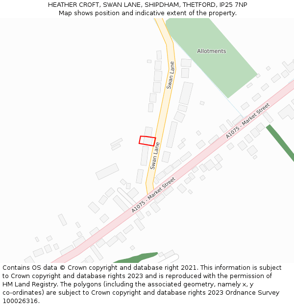 HEATHER CROFT, SWAN LANE, SHIPDHAM, THETFORD, IP25 7NP: Location map and indicative extent of plot