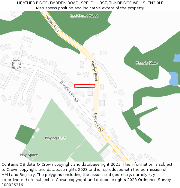 HEATHER RIDGE, BARDEN ROAD, SPELDHURST, TUNBRIDGE WELLS, TN3 0LE: Location map and indicative extent of plot