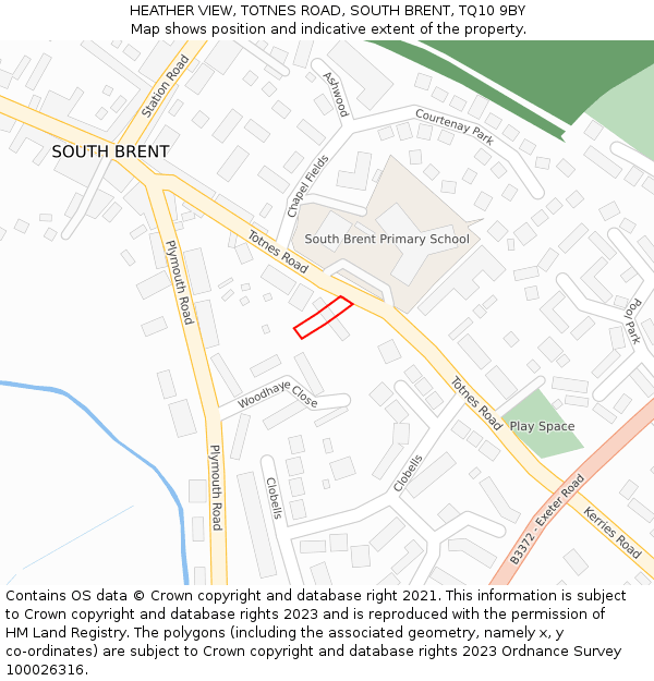 HEATHER VIEW, TOTNES ROAD, SOUTH BRENT, TQ10 9BY: Location map and indicative extent of plot