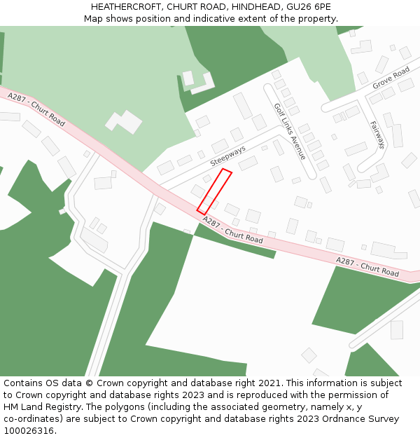 HEATHERCROFT, CHURT ROAD, HINDHEAD, GU26 6PE: Location map and indicative extent of plot