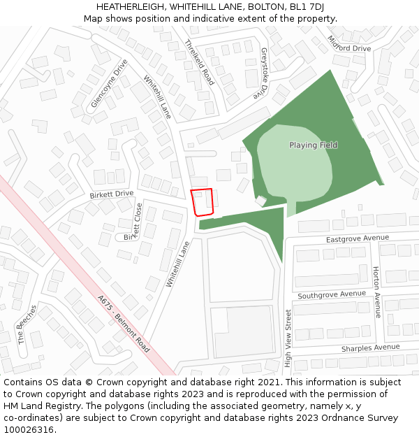 HEATHERLEIGH, WHITEHILL LANE, BOLTON, BL1 7DJ: Location map and indicative extent of plot