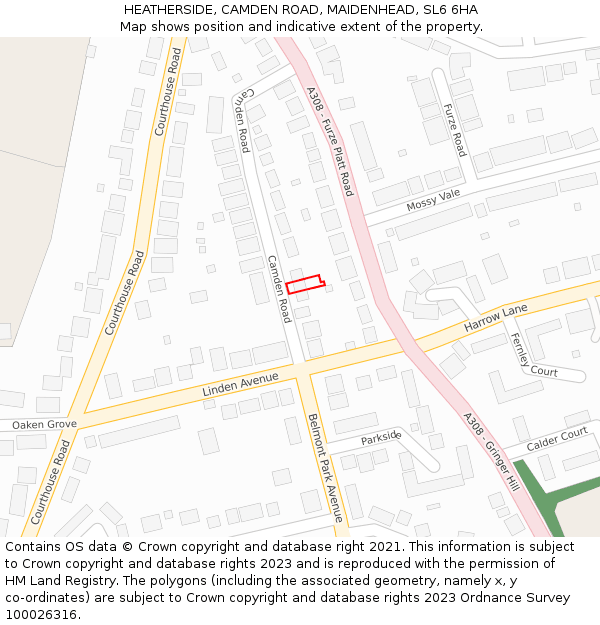 HEATHERSIDE, CAMDEN ROAD, MAIDENHEAD, SL6 6HA: Location map and indicative extent of plot