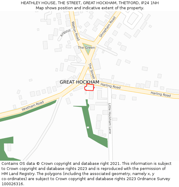 HEATHLEY HOUSE, THE STREET, GREAT HOCKHAM, THETFORD, IP24 1NH: Location map and indicative extent of plot