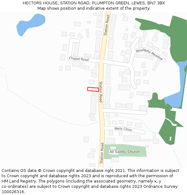 HECTORS HOUSE, STATION ROAD, PLUMPTON GREEN, LEWES, BN7 3BX: Location map and indicative extent of plot