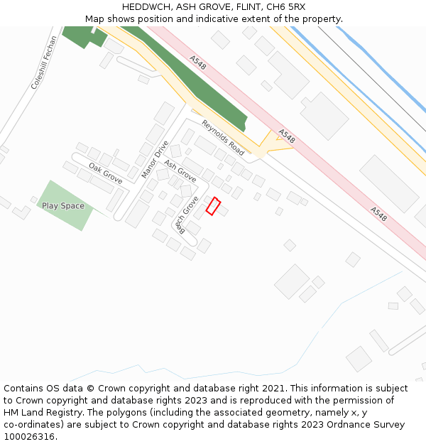 HEDDWCH, ASH GROVE, FLINT, CH6 5RX: Location map and indicative extent of plot