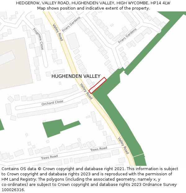 HEDGEROW, VALLEY ROAD, HUGHENDEN VALLEY, HIGH WYCOMBE, HP14 4LW: Location map and indicative extent of plot