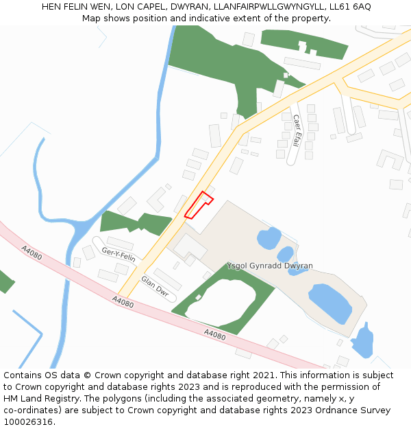 HEN FELIN WEN, LON CAPEL, DWYRAN, LLANFAIRPWLLGWYNGYLL, LL61 6AQ: Location map and indicative extent of plot