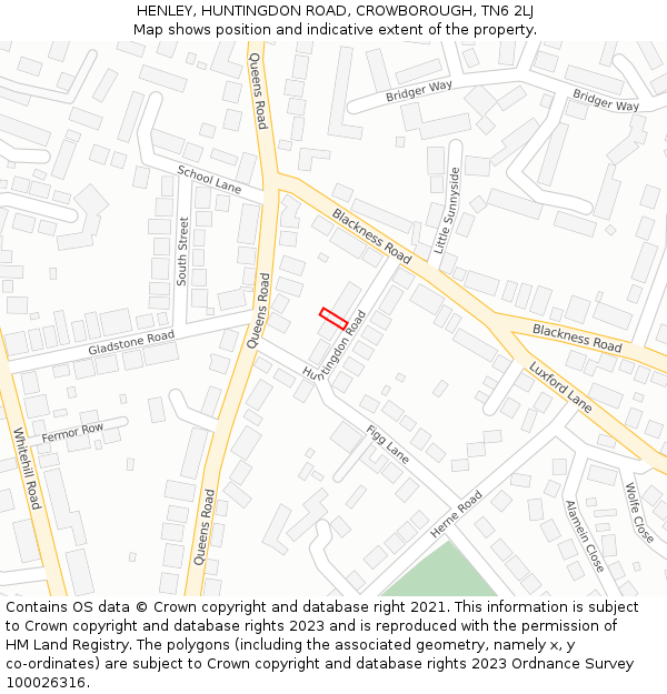 HENLEY, HUNTINGDON ROAD, CROWBOROUGH, TN6 2LJ: Location map and indicative extent of plot