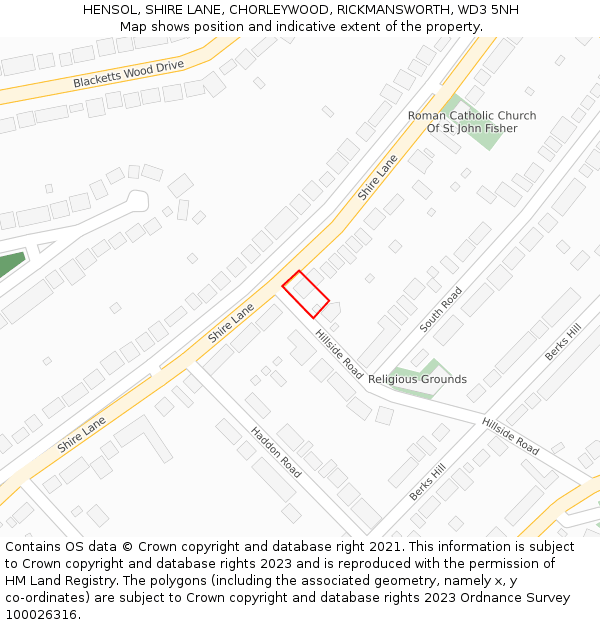 HENSOL, SHIRE LANE, CHORLEYWOOD, RICKMANSWORTH, WD3 5NH: Location map and indicative extent of plot