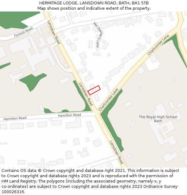 HERMITAGE LODGE, LANSDOWN ROAD, BATH, BA1 5TB: Location map and indicative extent of plot