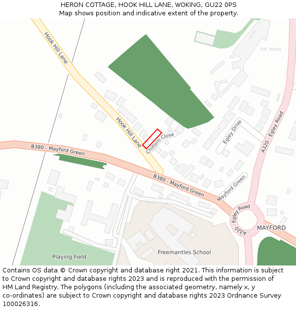 HERON COTTAGE, HOOK HILL LANE, WOKING, GU22 0PS: Location map and indicative extent of plot