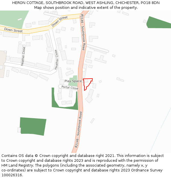 HERON COTTAGE, SOUTHBROOK ROAD, WEST ASHLING, CHICHESTER, PO18 8DN: Location map and indicative extent of plot