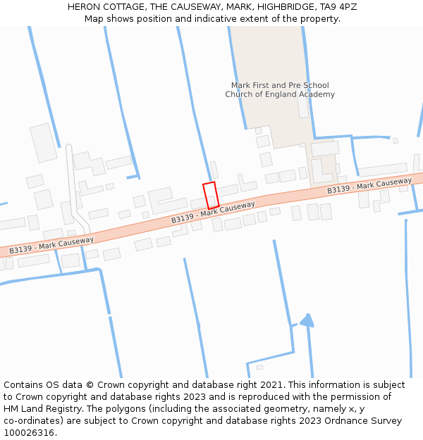 HERON COTTAGE, THE CAUSEWAY, MARK, HIGHBRIDGE, TA9 4PZ: Location map and indicative extent of plot