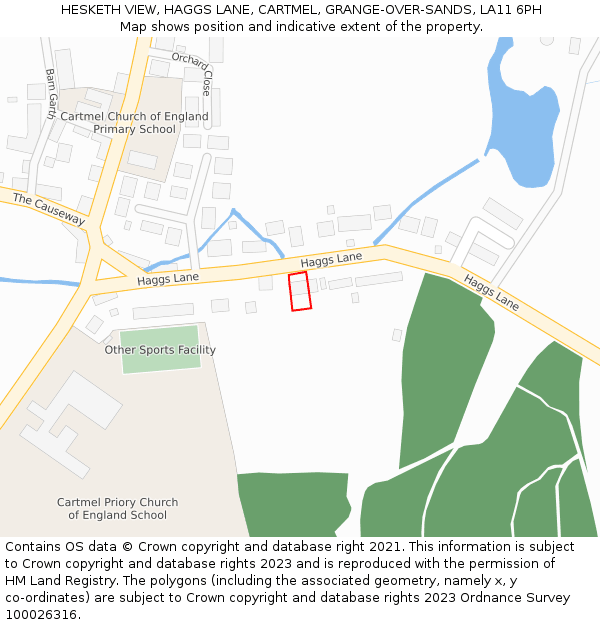 HESKETH VIEW, HAGGS LANE, CARTMEL, GRANGE-OVER-SANDS, LA11 6PH: Location map and indicative extent of plot