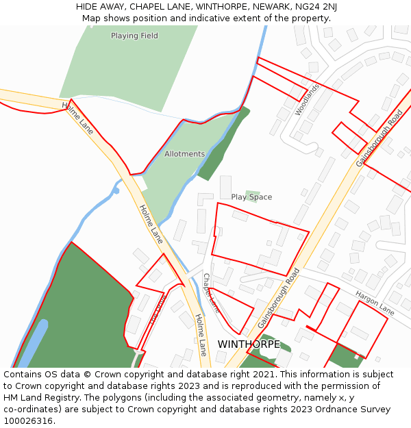 HIDE AWAY, CHAPEL LANE, WINTHORPE, NEWARK, NG24 2NJ: Location map and indicative extent of plot