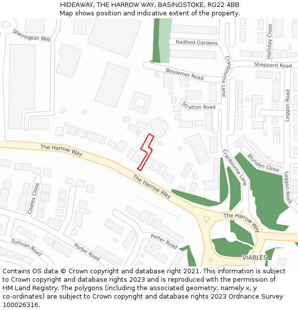 HIDEAWAY, THE HARROW WAY, BASINGSTOKE, RG22 4BB: Location map and indicative extent of plot