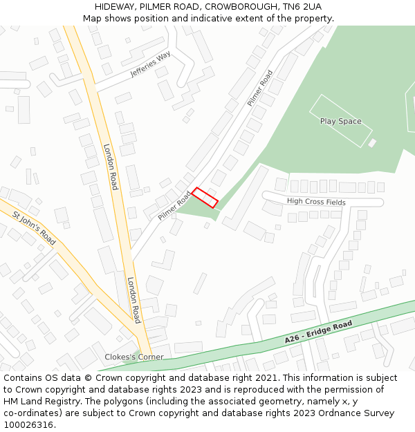 HIDEWAY, PILMER ROAD, CROWBOROUGH, TN6 2UA: Location map and indicative extent of plot