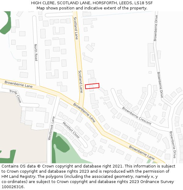 HIGH CLERE, SCOTLAND LANE, HORSFORTH, LEEDS, LS18 5SF: Location map and indicative extent of plot