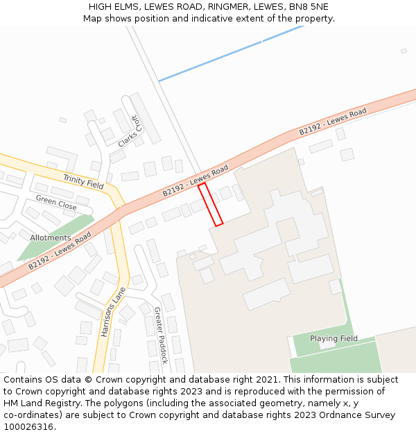 HIGH ELMS, LEWES ROAD, RINGMER, LEWES, BN8 5NE: Location map and indicative extent of plot