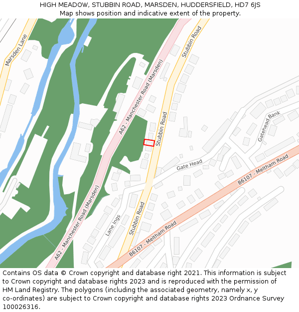 HIGH MEADOW, STUBBIN ROAD, MARSDEN, HUDDERSFIELD, HD7 6JS: Location map and indicative extent of plot