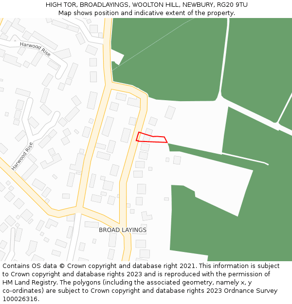 HIGH TOR, BROADLAYINGS, WOOLTON HILL, NEWBURY, RG20 9TU: Location map and indicative extent of plot