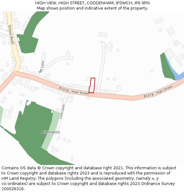 HIGH VIEW, HIGH STREET, CODDENHAM, IPSWICH, IP6 9PN: Location map and indicative extent of plot