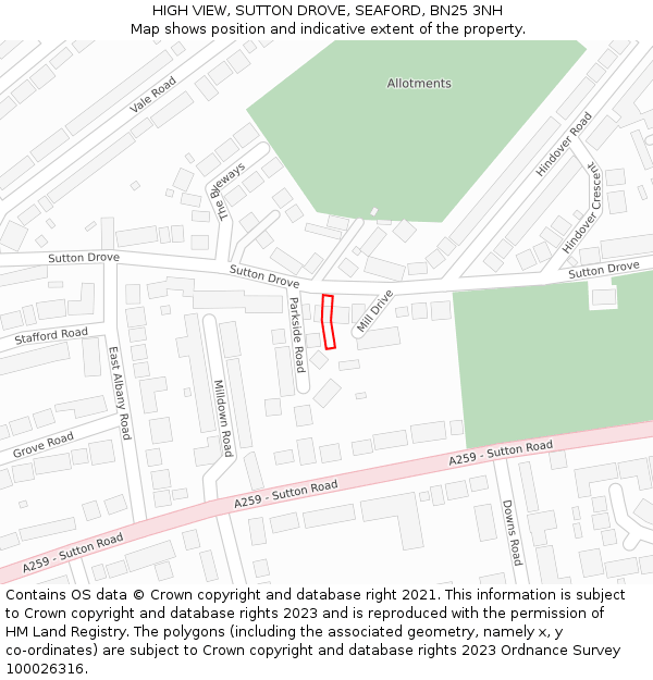 HIGH VIEW, SUTTON DROVE, SEAFORD, BN25 3NH: Location map and indicative extent of plot
