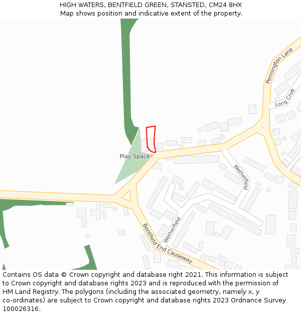 HIGH WATERS, BENTFIELD GREEN, STANSTED, CM24 8HX: Location map and indicative extent of plot