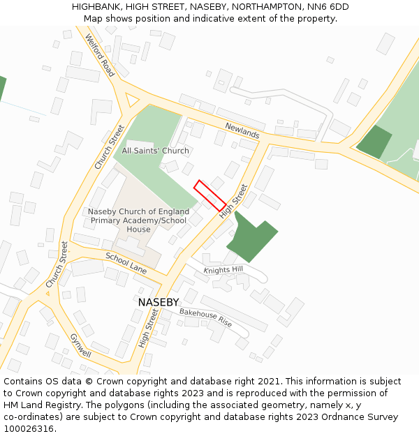 HIGHBANK, HIGH STREET, NASEBY, NORTHAMPTON, NN6 6DD: Location map and indicative extent of plot