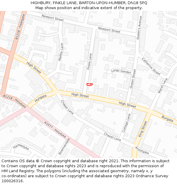 HIGHBURY, FINKLE LANE, BARTON-UPON-HUMBER, DN18 5PQ: Location map and indicative extent of plot