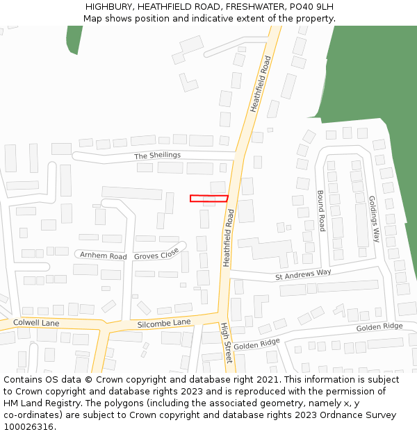 HIGHBURY, HEATHFIELD ROAD, FRESHWATER, PO40 9LH: Location map and indicative extent of plot