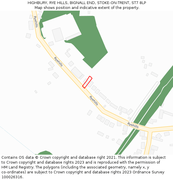 HIGHBURY, RYE HILLS, BIGNALL END, STOKE-ON-TRENT, ST7 8LP: Location map and indicative extent of plot