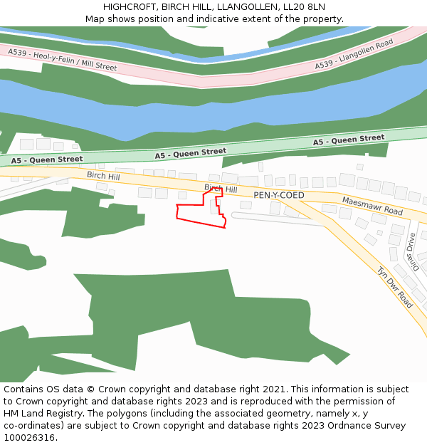 HIGHCROFT, BIRCH HILL, LLANGOLLEN, LL20 8LN: Location map and indicative extent of plot